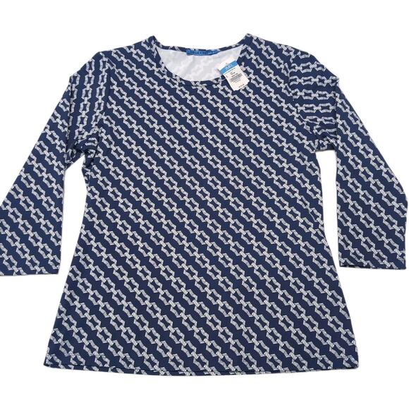 J McLaughlin 3/4 Sleeve Signature Tee Womens L Navy White Catalina Cloth NEW NWT - Picture 4 of 13